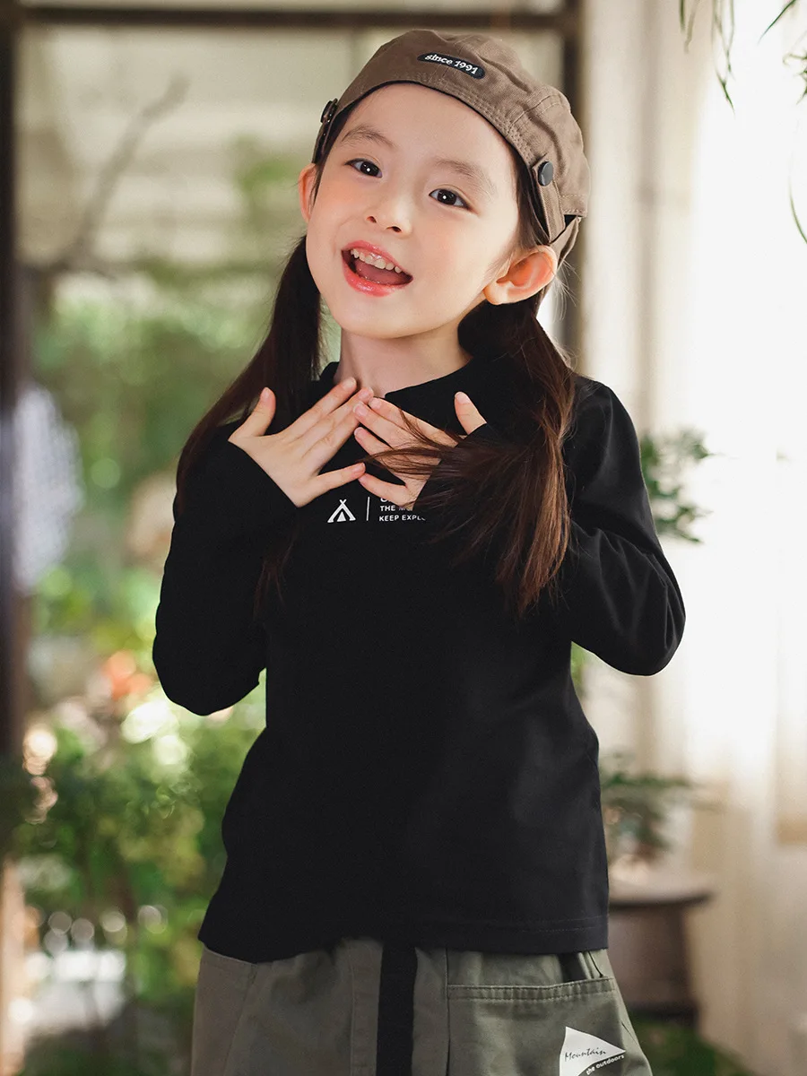 ソフトな純綿tシャツ-女の子用-アウトドアハイキングに最適-肌に優しいデザイン-アシンメトリー-キッズ服-春秋-スタンダードフィット