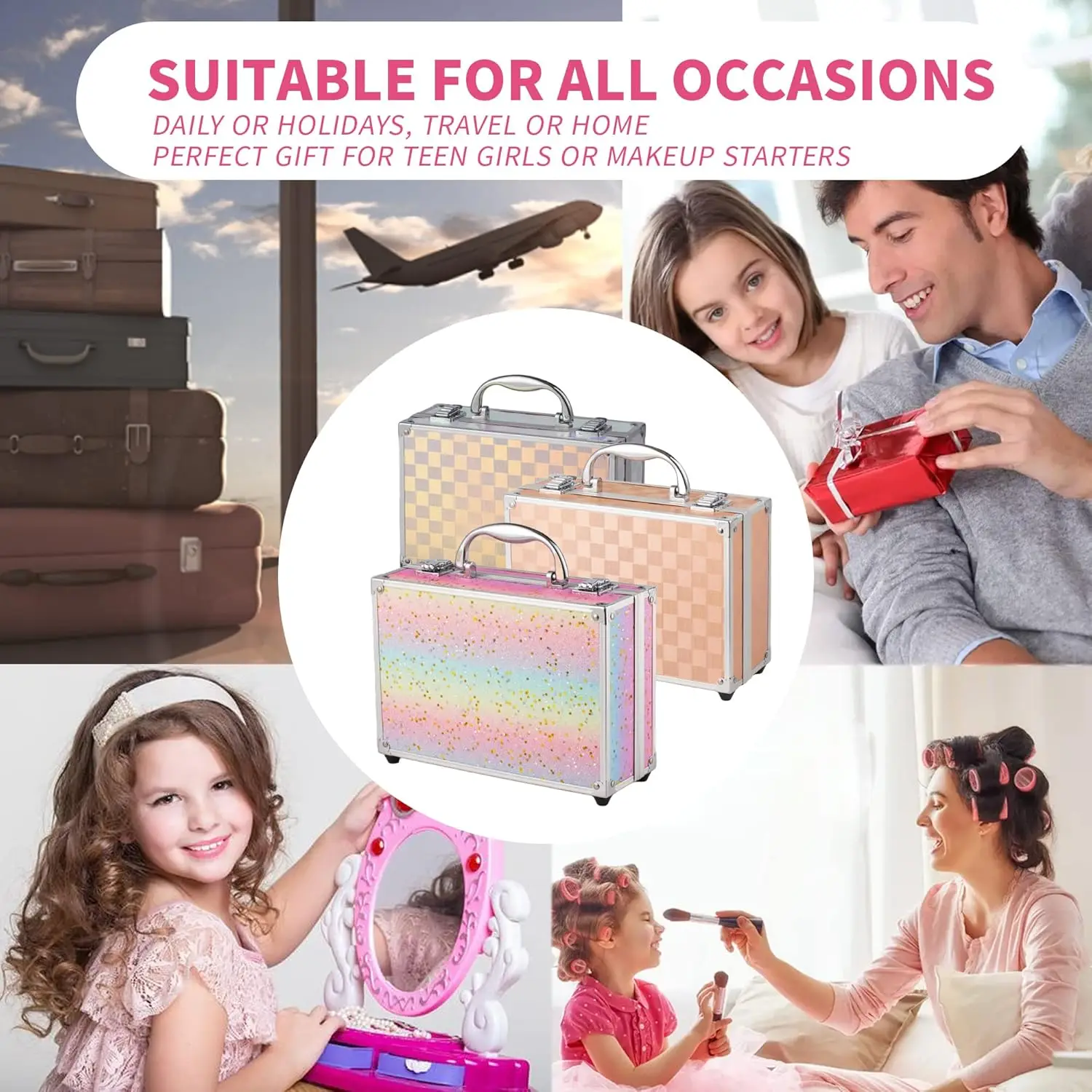 Make-upset voor tienermeisjes - Volledige starterset met oogschaduw, lippenbalsem, blozen, glans, penselen en spiegel