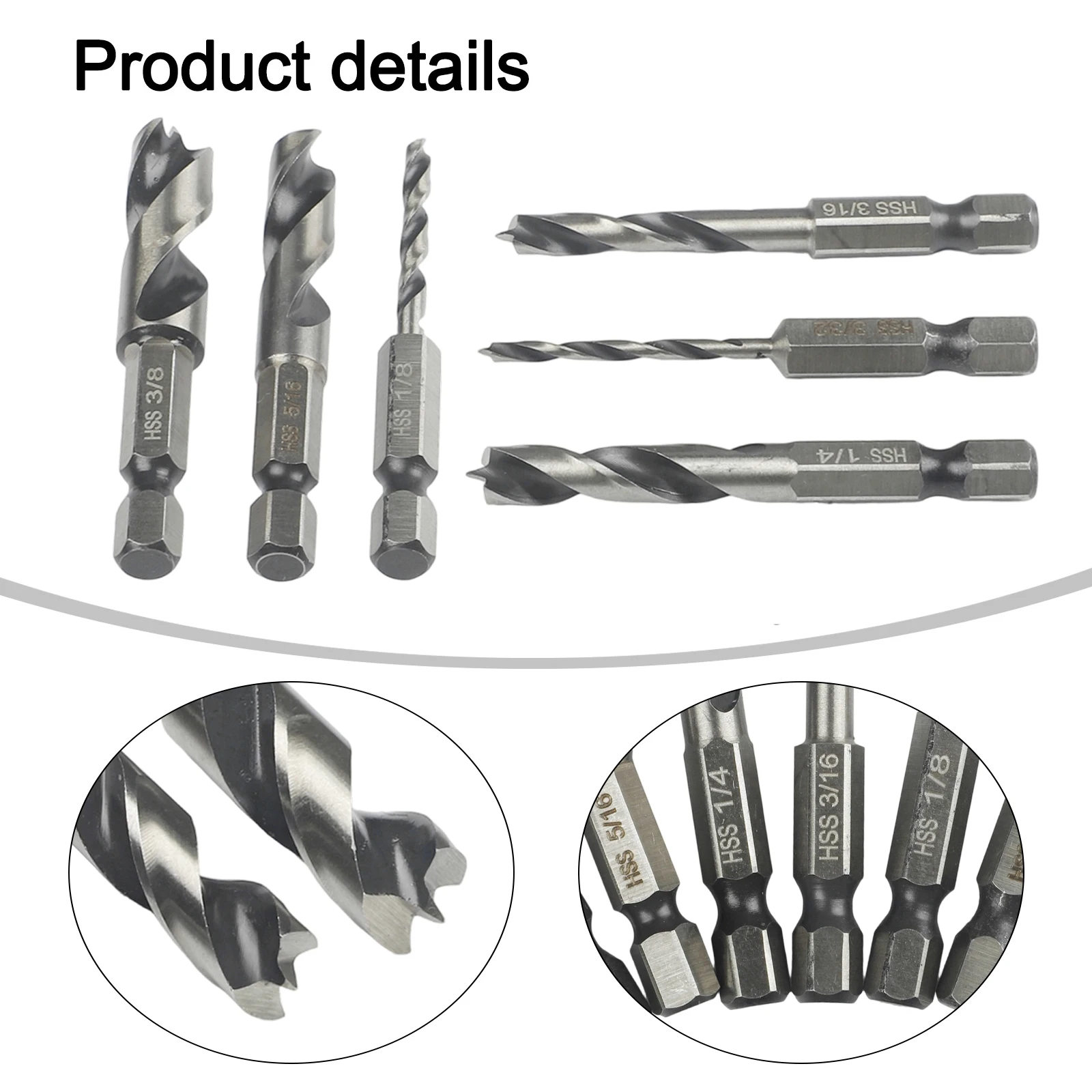 6 Stuks Punt Boor Hoge Snelheid Staal Voor Hout Met 1/4 Inch Verandering Hex 3/32 1/8 3/16 1/4 5/16 3/8 Hardware Accessoires