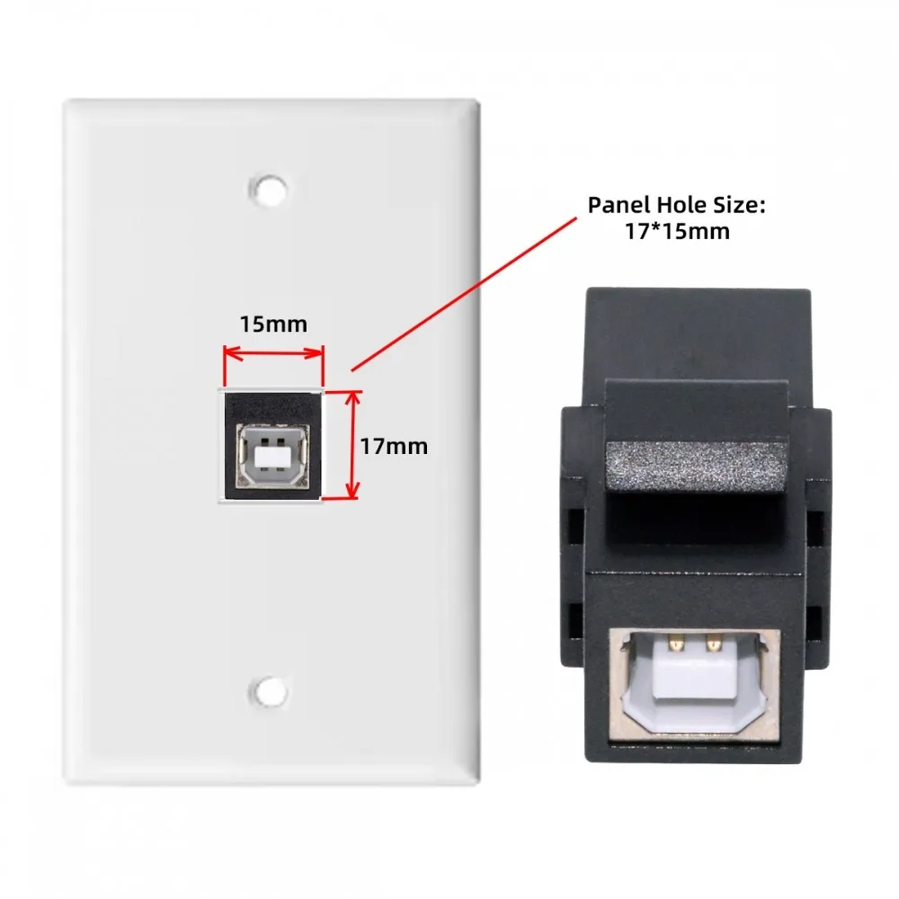 MDR Wallplate Panel Connector USB2.0 A Female to Type-B Female USB Cable Extension Keystone Jack Coupler Adapter