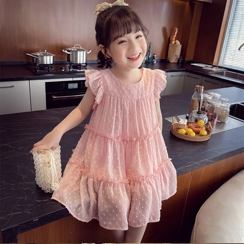 

Летнее свободное платье для девочек 2-6 лет, пышное шифоновое платье А-силуэта для дня рождения, модное платье принцессы для милых малышек