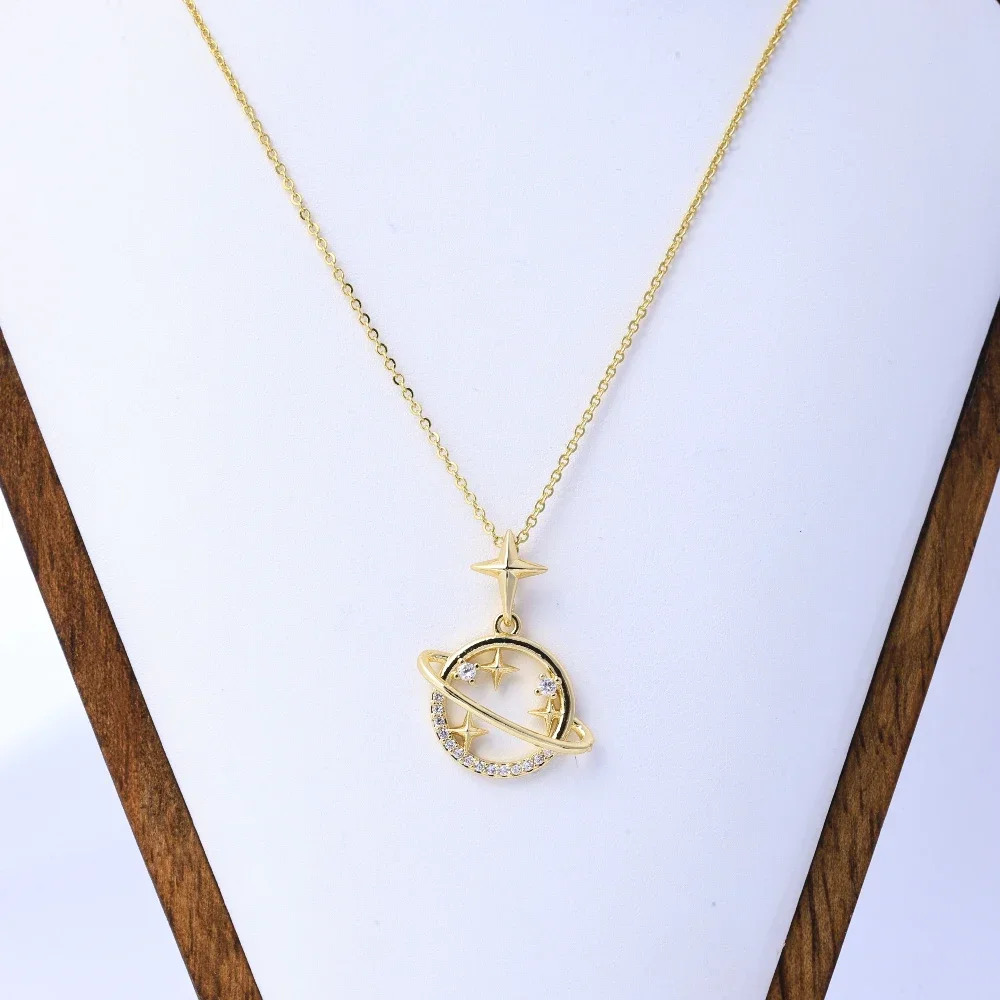 Trendy Titanium Steel Necklace for Women - Inlaid Zircon Pendant, 18K Electroplated Decoration, Durable Clavicle Chain Jewelry,