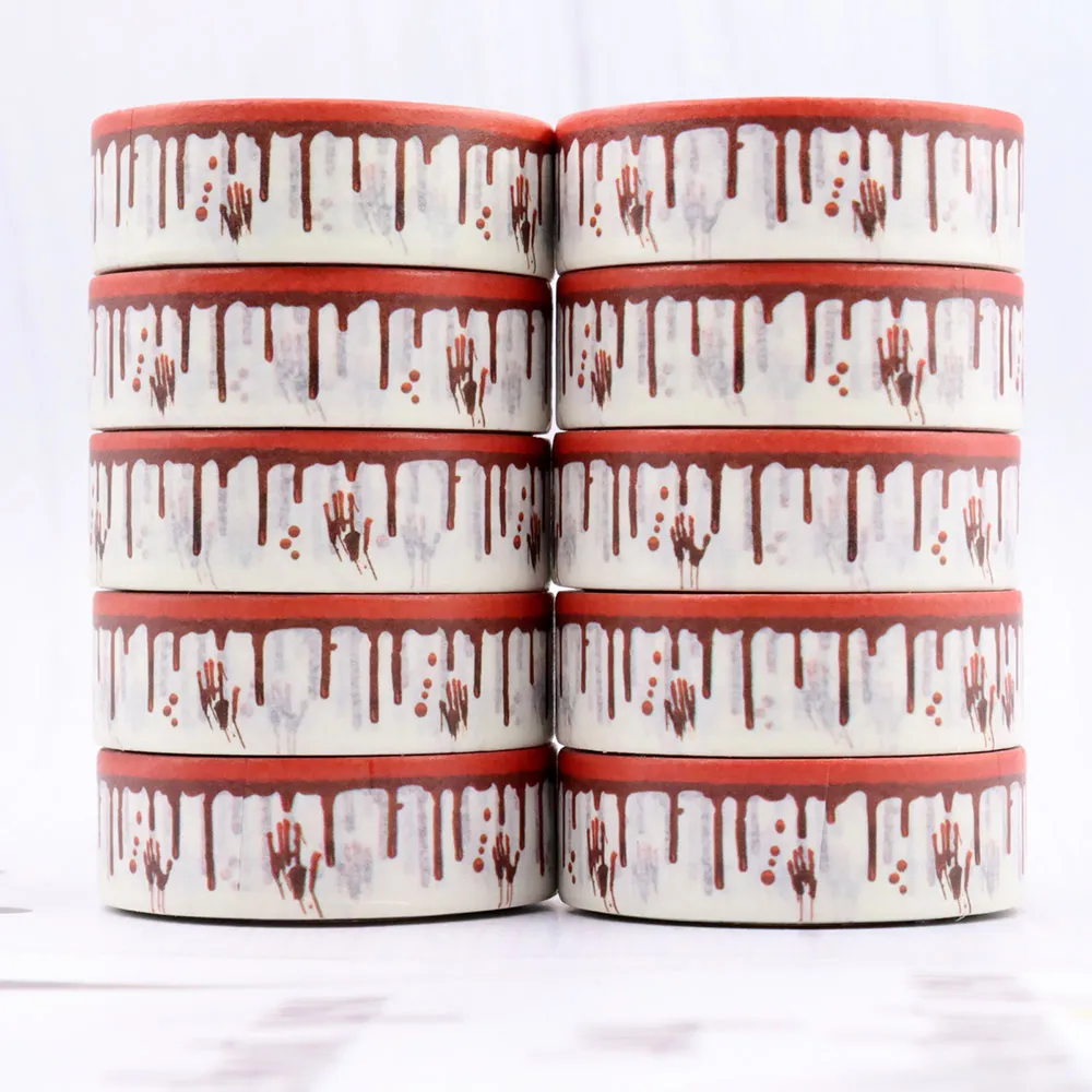 2022 NEW 10pcs/lot 15mm*10m Halloween Blood Handprint Decorative Bone Washi Tape Scrapbooking Masking Tape School Office Supply