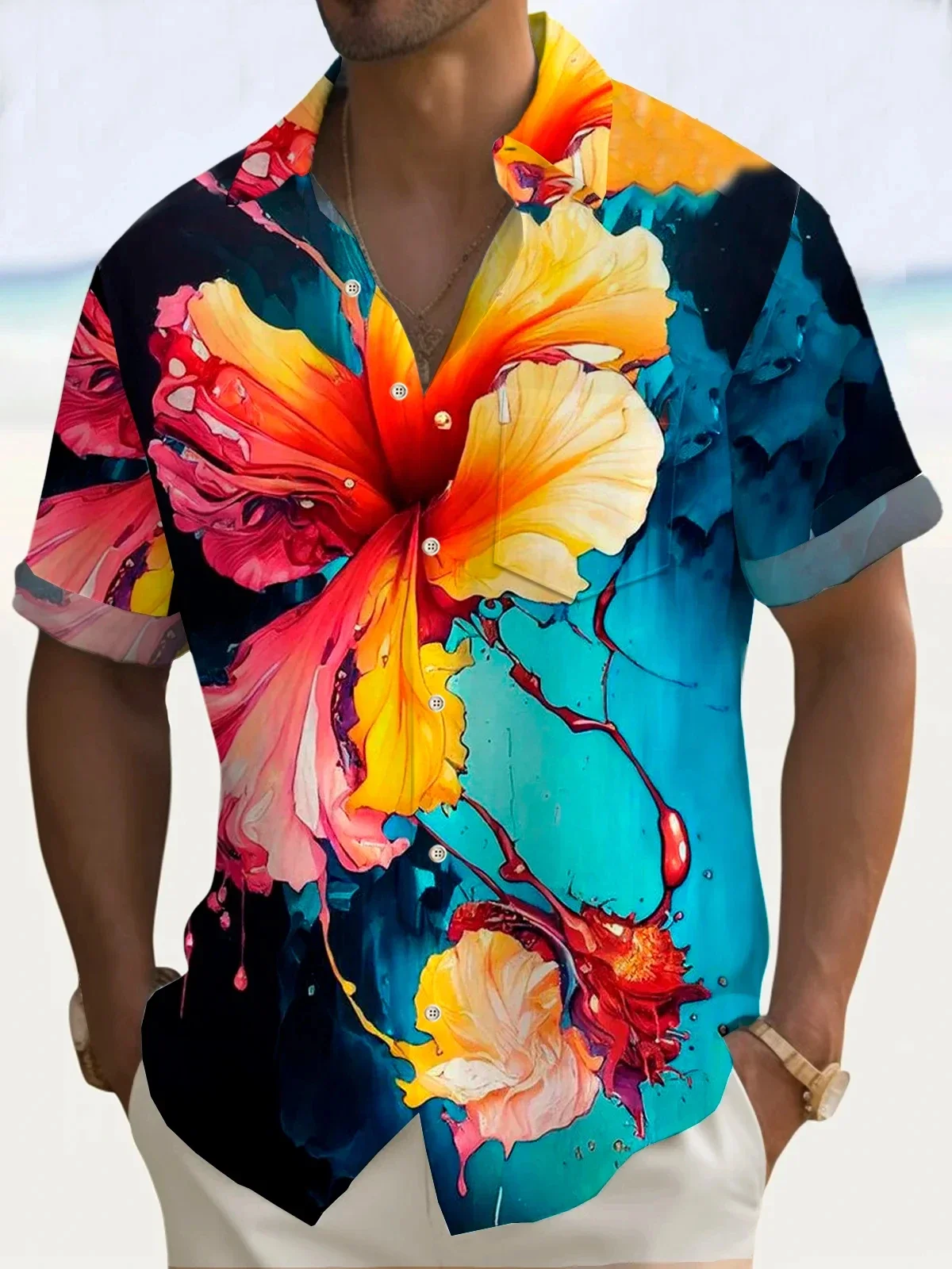 3D Flamingo Parrot Pattern Printed Hawaiian Men's Shirt Daily Leisure Fashion Unisex Turn-down Collar Buttoned Short Sleeve Top