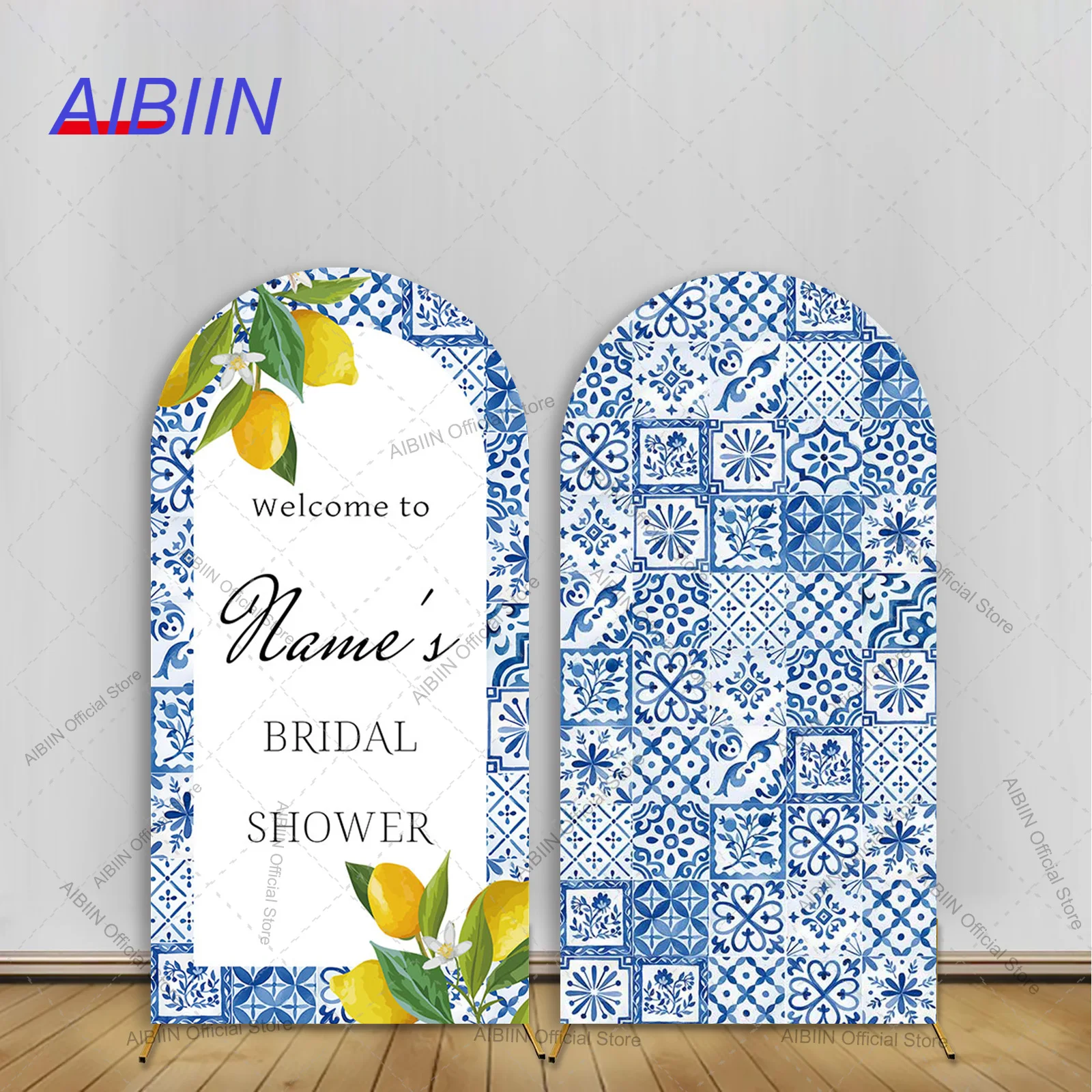 Texte personnalisé arc de douche nuptiale toile de fond couverture bleu blanc cravates citron mariage anniversaire gâteau fête décor Portrait fond