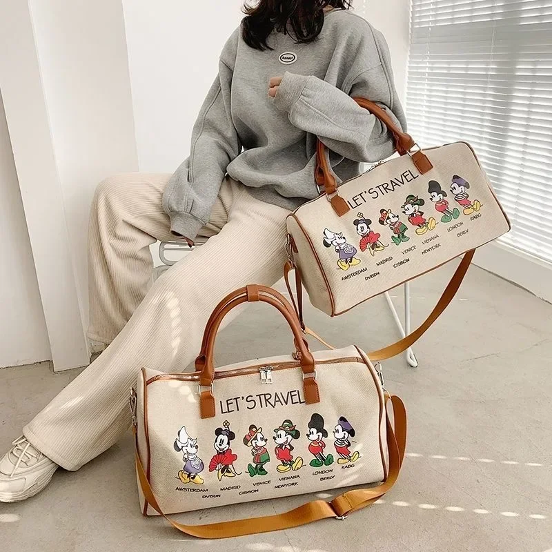 Disney\'s New Cartoon Mickey Lady Handbag Large-capacity Multi-function Canvas bag Fashion All-match Lady Messenger Bag