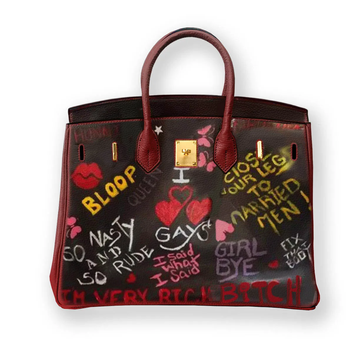 Hand Draw Red Lip Love English Graffiti Customize Art Bags Ladies Tote Handbags Messenger Shoulder Bag For women National Style