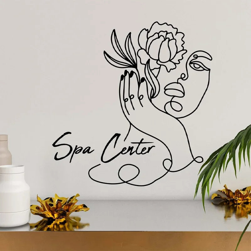 Spa merkezi duvar sanat çıkartmaları güzel kadınlar yüz çiçek dekor iş estetik güzellik salonu duvar Sticker hattı sanat resimleri Q037