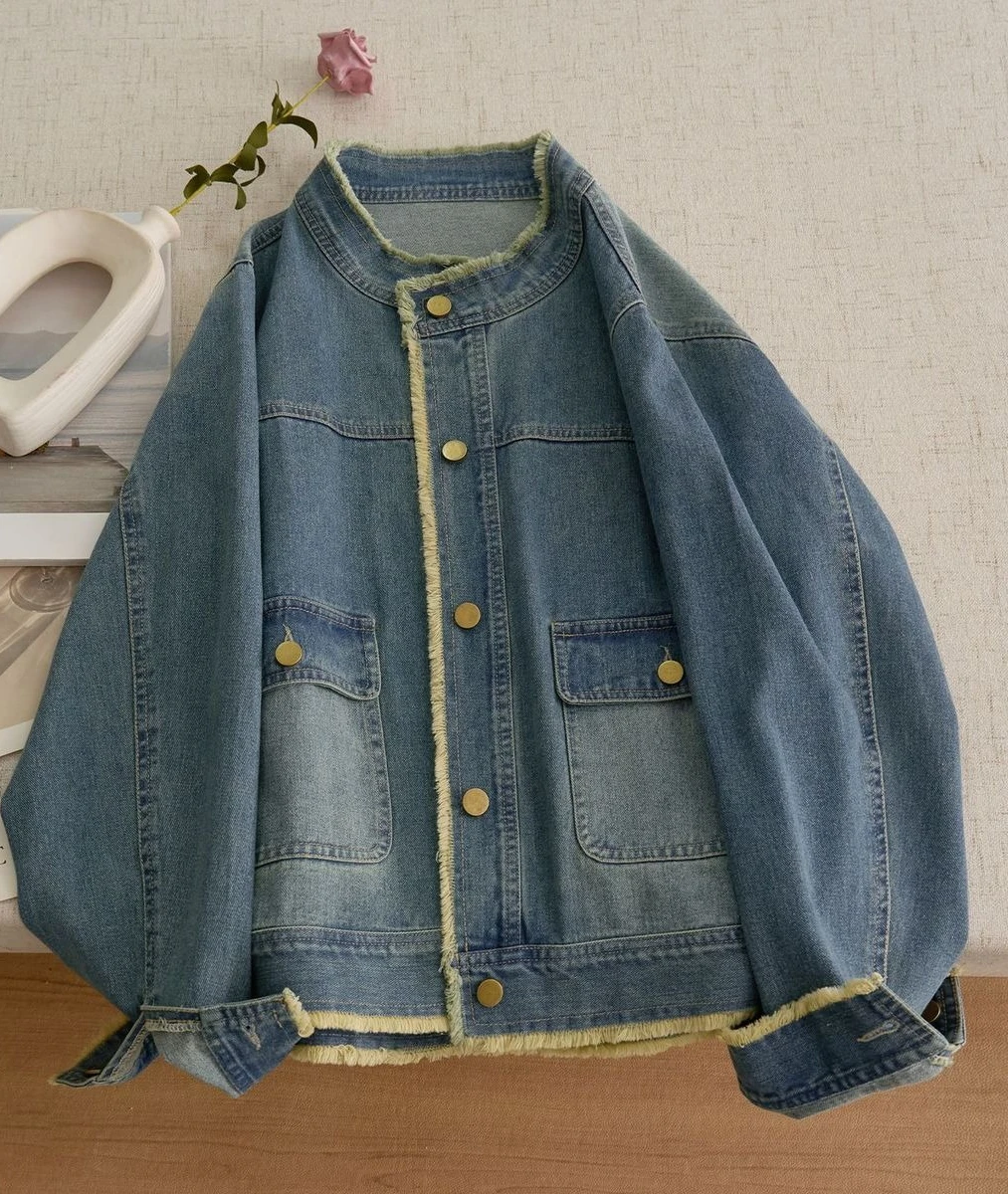 

2025 год, волосатое короткое пальто для женщин, осеннее прохладное и свободный топ с воротником-стойкой в стиле ретро