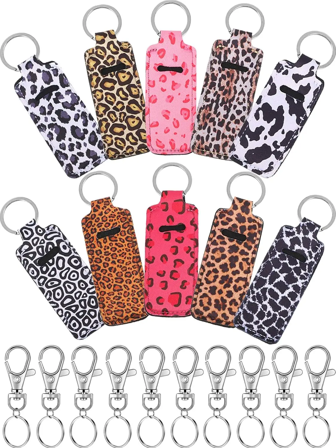 

10pcs Cow Print Lipstick Holder Lipstick Holder Keychain Sleeve Lipstick Pouch Lip Balm Holder with 10 Metal Key Chains To Hold