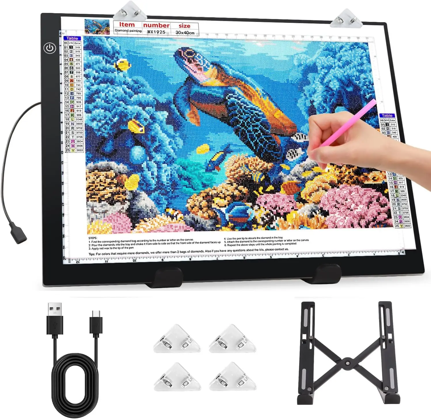 

A3 Light Pad for Diamond Painting, 4800Lux Bright 5mm Thin with Stand and Clip, 3-Level Dimming for Artists and Drawing