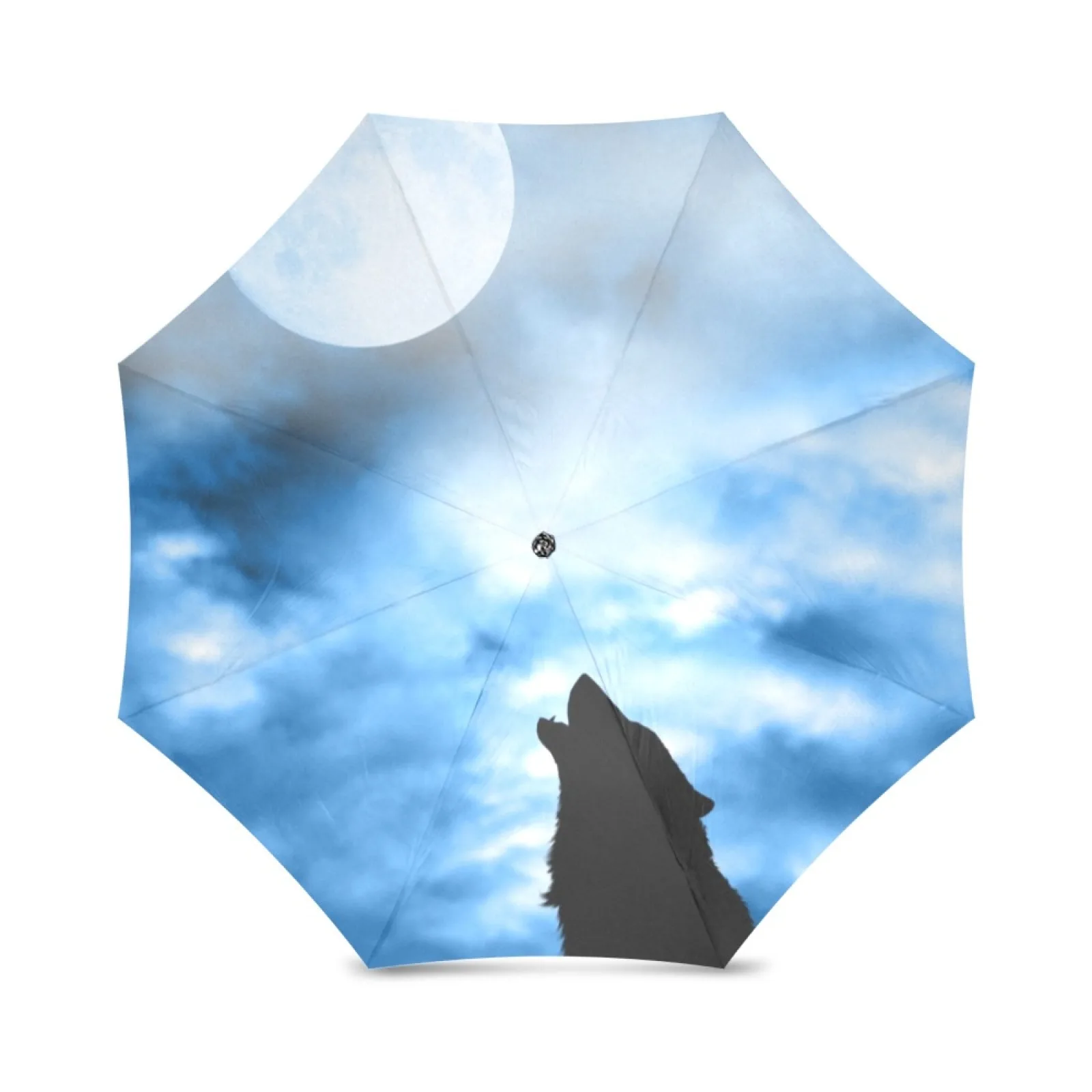 

Wolf Howling To The Full Moon Foldable Rain Umbrella Windproof Pocket Portable Travel Umbrella For Valentine's Lovers Gift