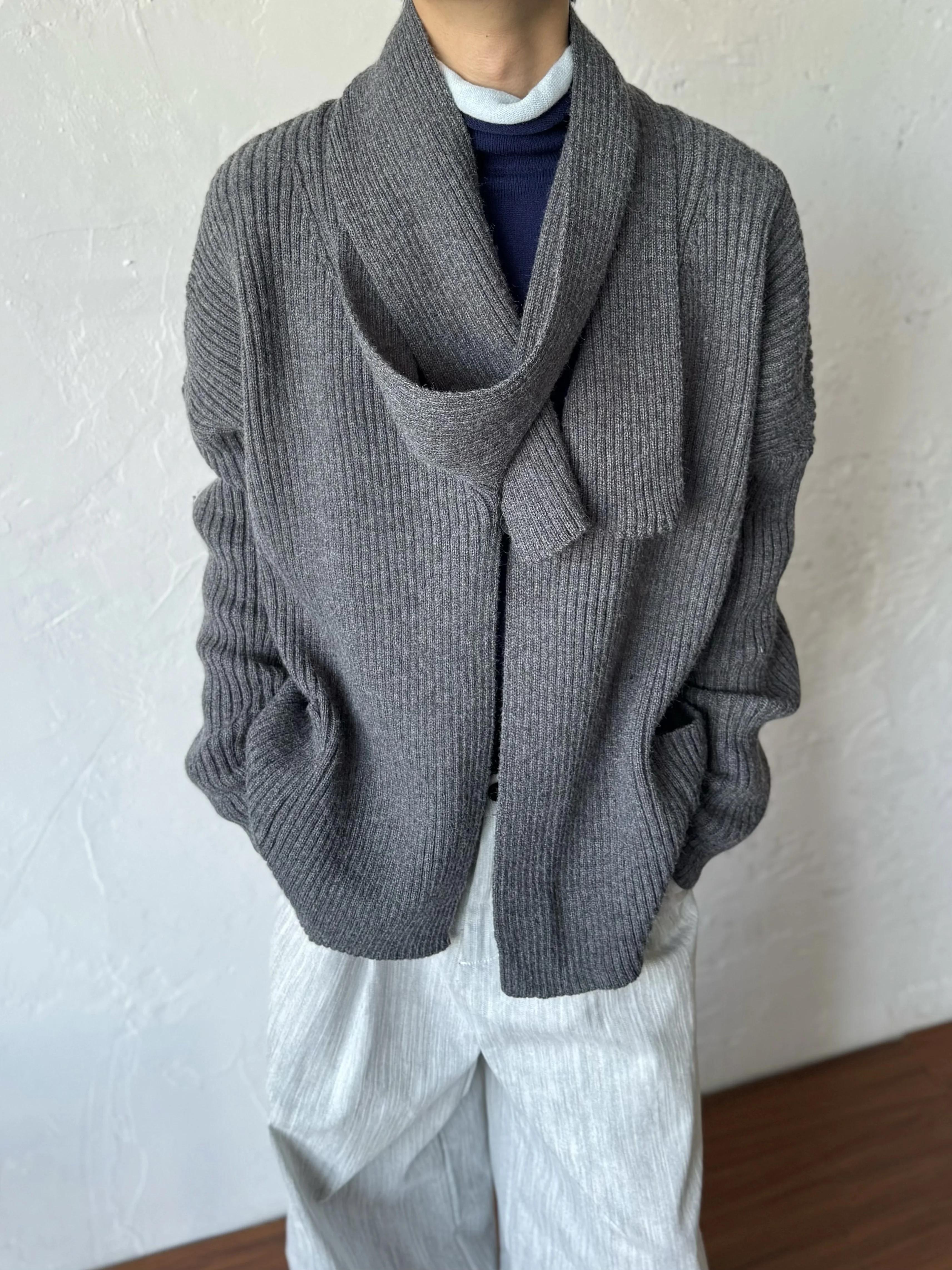 

Warm Knitted Scarf Neck Sweater Couple Cardigan Old Money Style Cozy Cotton Acrylic Wool Leather Blend Casual Knitwear