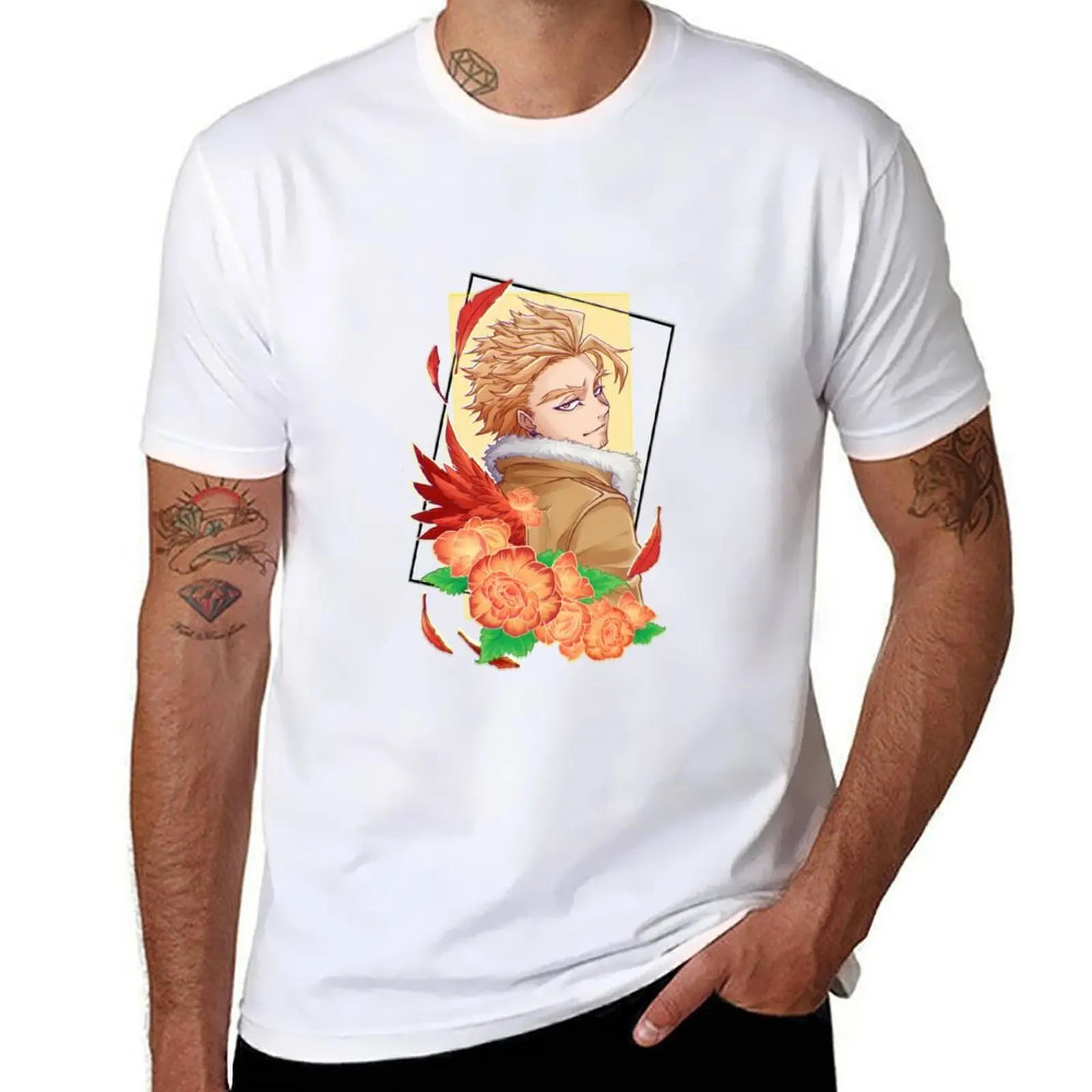 

BNHA Hawks in Begonia flowers T-Shirt anime t shirts for man t shirt man casual T-Shirt