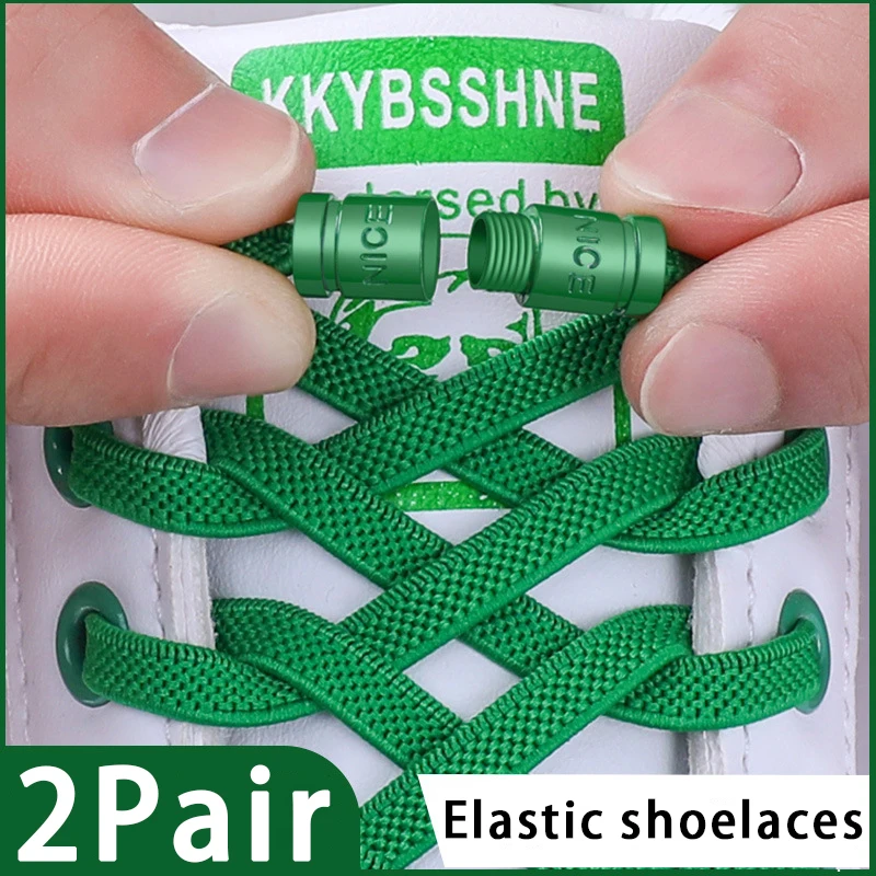 

2Pair Elastic Laces Sneakers No Tie Shoe laces Colorful Capsule Lock Shoelaces Without ties Kids Adult 0.6cm Flat Shoelace