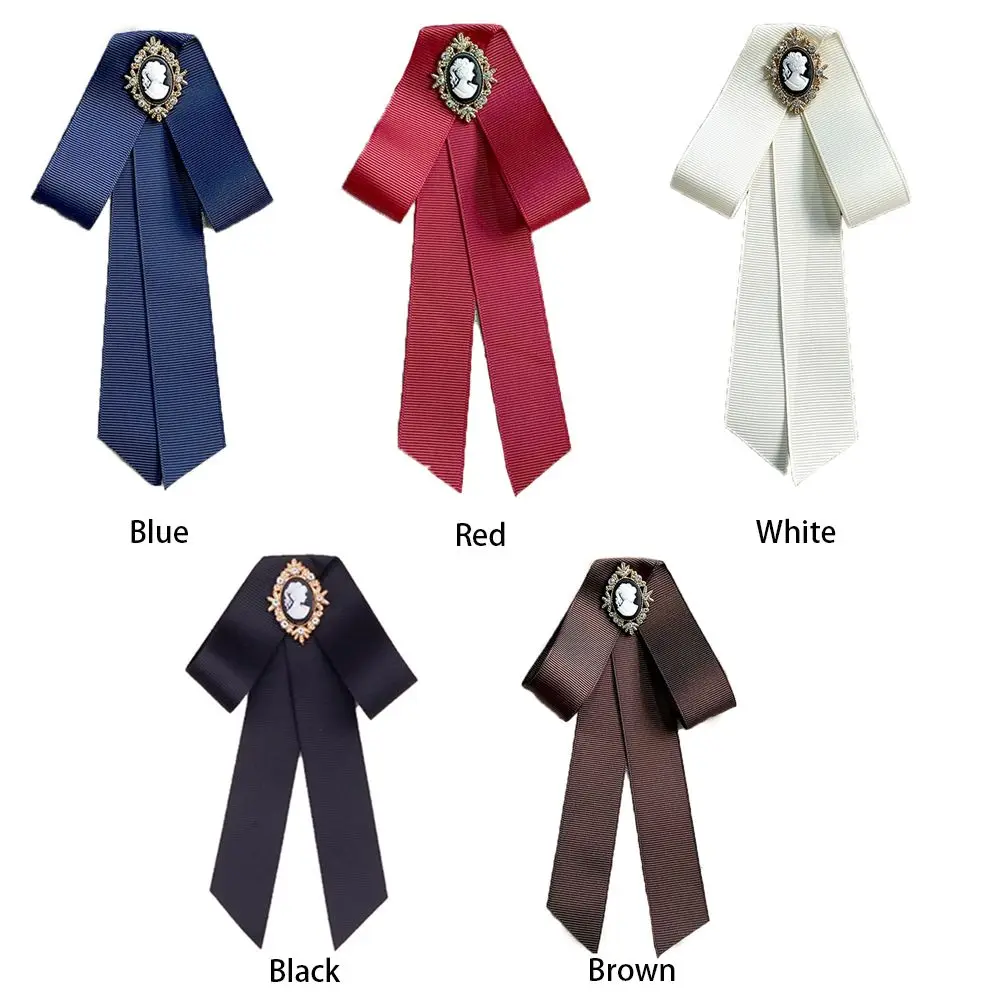 Vintage Bow Tie Cameo Ladies Head Diamond Ribbon Tassel Brooch Chic Girls Elegant Jewelry Collar Pin Girl Cravat Gift for Men