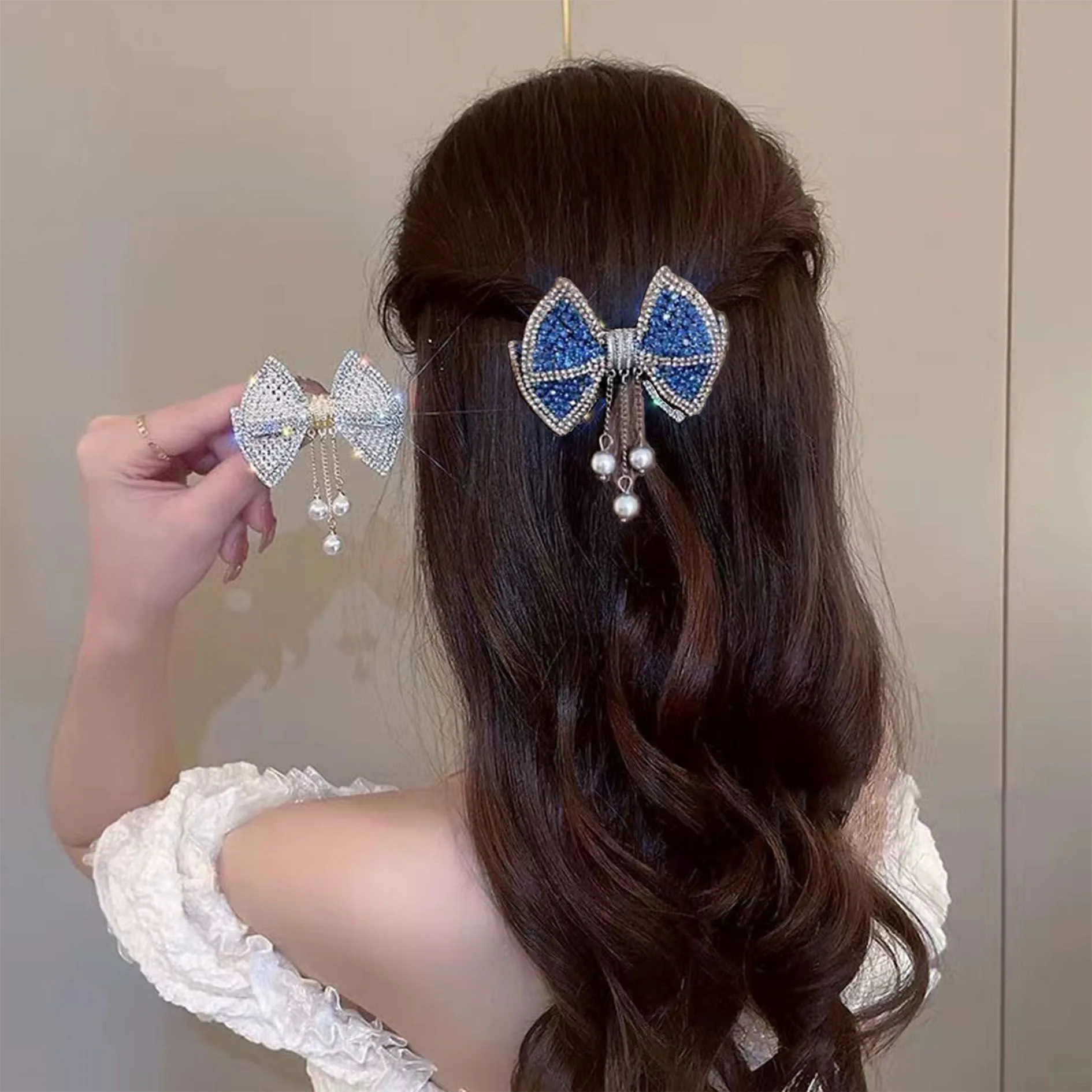 

Chic Hair Clips for Women, Cute Bow Knot Tassel Hairpin, Pearl Alligator Clips, Back Hair Half-Clip, Hair Accessories