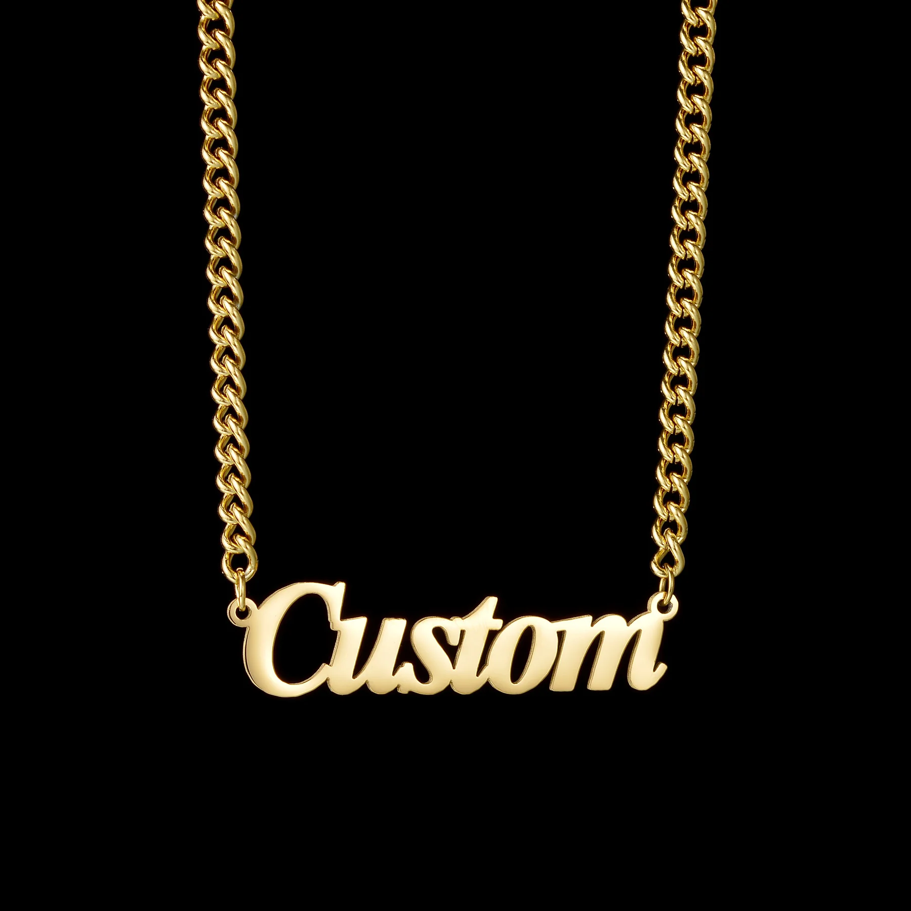 Collares con nombre de acero inoxidable personalizados para mujeres y hombres, cadena gruesa, colgante, placa de identificación, regalo de joyería, a la moda