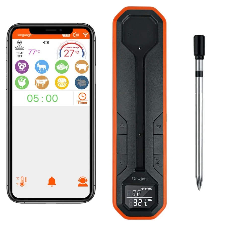 

Wireless Meat Thermometer Digital Cooking Thermometer with Wireless Probe 500Ft Remote Range Food Thermometer with iOS and Andr
