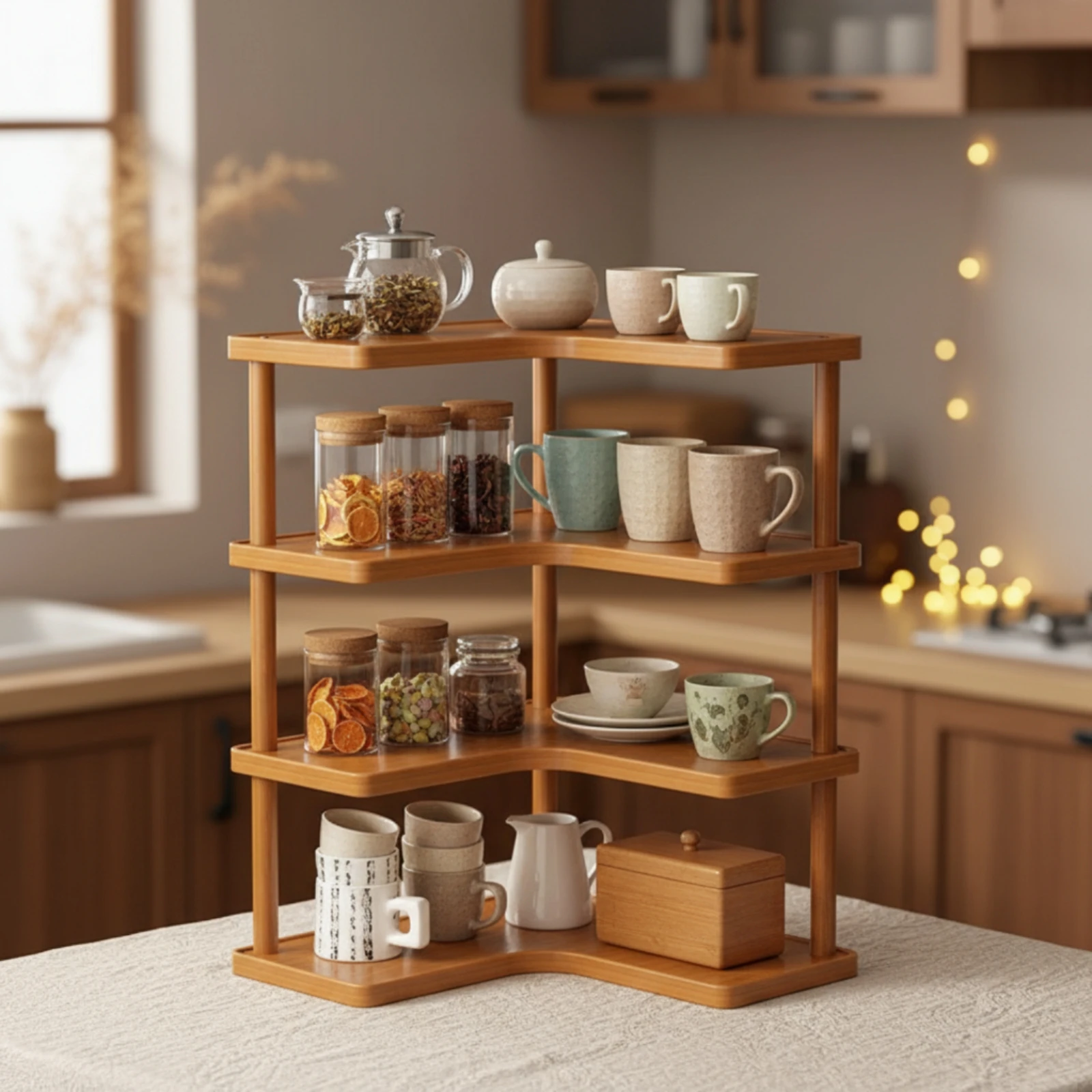 Desktop Corner Shelf Wood-Grain Corner Shelf with Rounded Corners Desktop Organizer Open-Frame Long-Lasting for Countertop