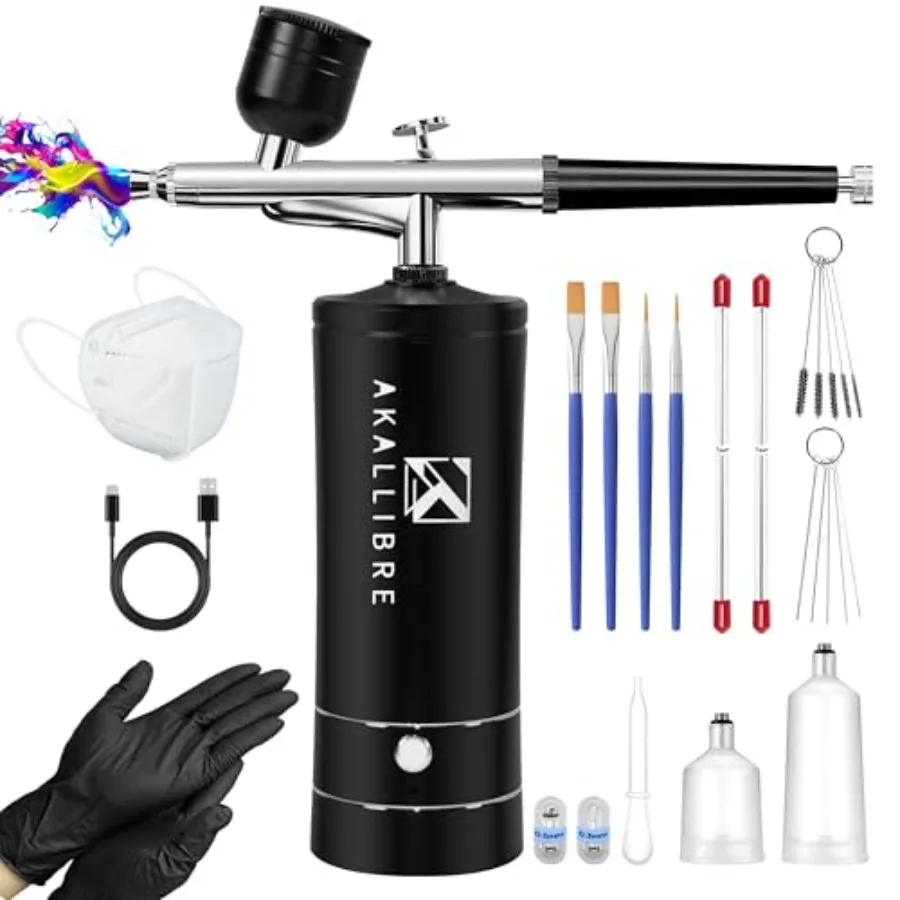 Portable highpressure airbrush kit with 48PSI compressor featuring nonclogging airbrush gun and 0.2 0.3 0.5mm nozzles for versa