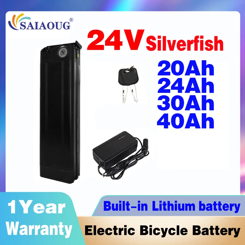 Silverfish battery 24V 20ah batterie lithium 36v 35 10ah velo rechargeable 24ah 30ah 40ah 48 52 60 72 volt lithium battery pack