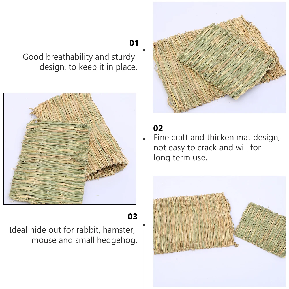 

4 Pcs Pet Straw Mat Grass Rabbit Cushion Grass Rabbit Cushion Breathable Hamster Nest Pad Comfortable Safe Natural Material