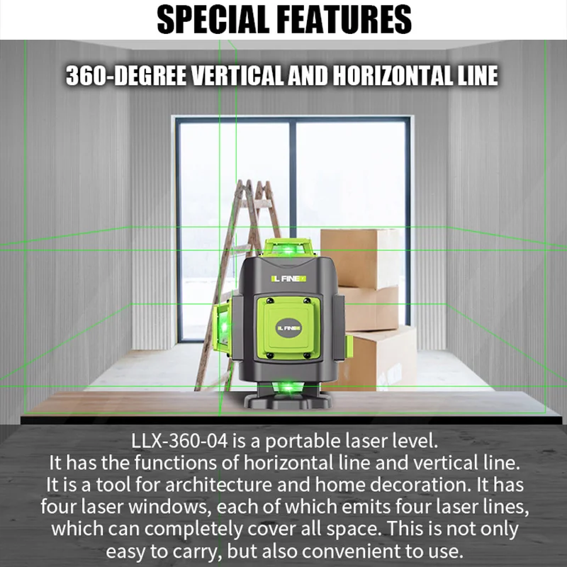 12/16 Lines 3D/4D Laser Level Woodworking 360 Horizontal & Vertical Cross Lines W/ Auto Self-Leveling Super Powerful Laser Level