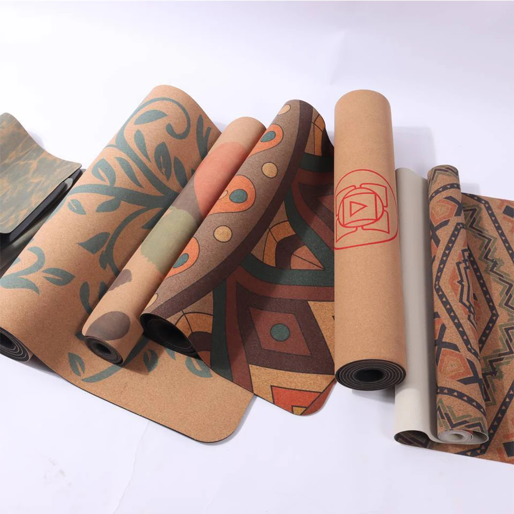 Printed Fashion Non-slip Eco Friendly Cork Yoga Mat Pilates Rug for Fitness Size 1830x660x5mm