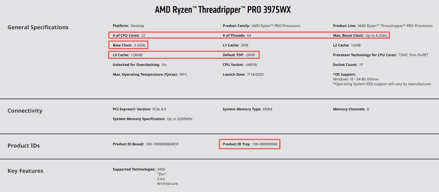 Processador para ryzen threadripper pro 3975wx 32 núcleos 64 threads base relógio 3.5ghz max. boost até 4.2ghz