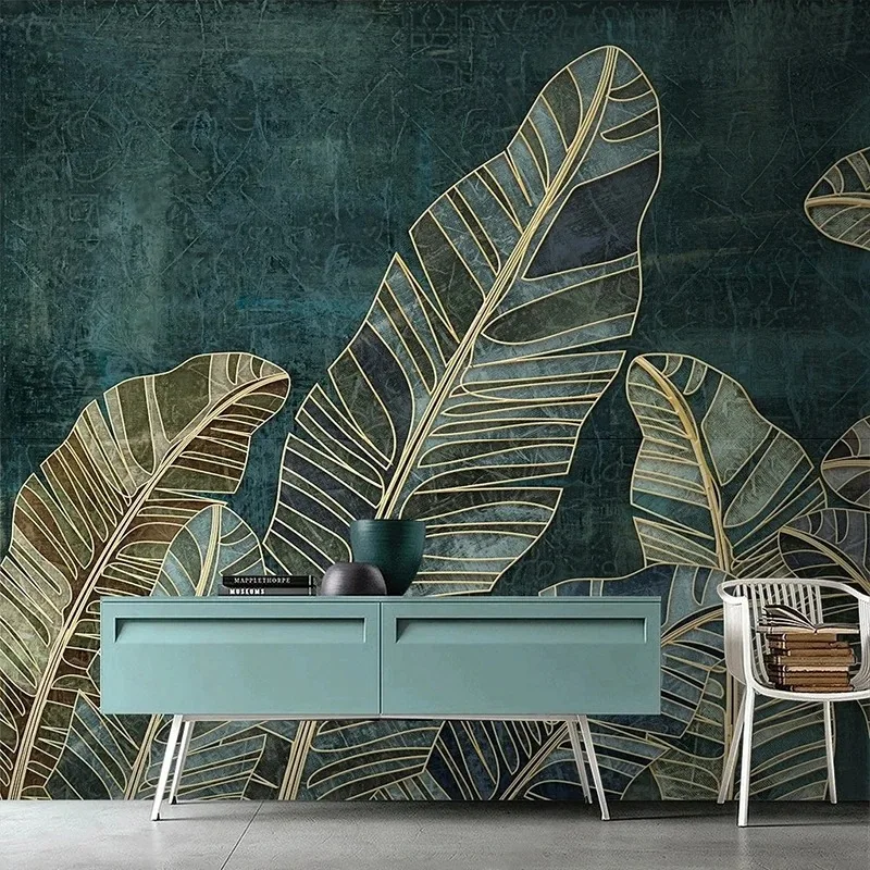 Custom 3D Mural Wallpaper Light Luxury Tropical Plant Leaf Relief Carving TV Sofa Background Wall Papel De Parede Tapety Fresco
