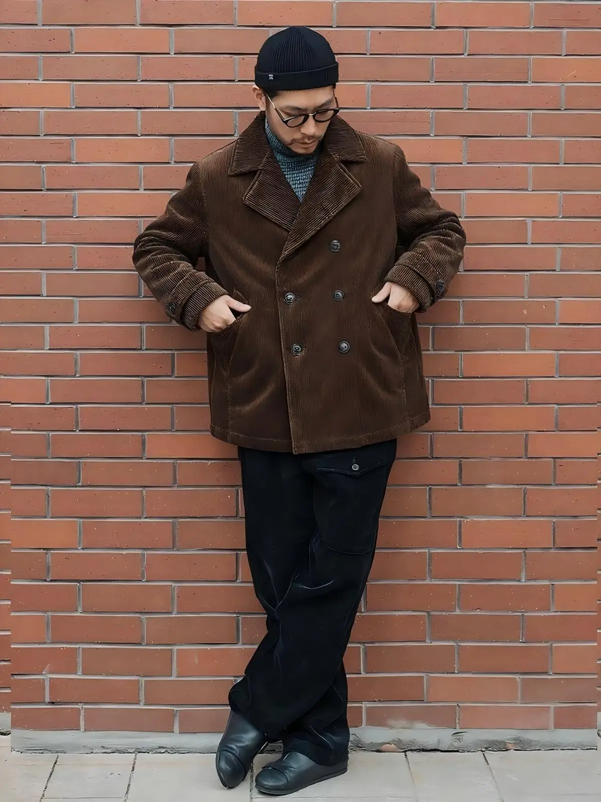 Men's Vintage Corduroy Double Breasted Suit Jacket Spring Amekaji American Workwear Style Cotton Padded Warm Casual Blazer Coat view 2