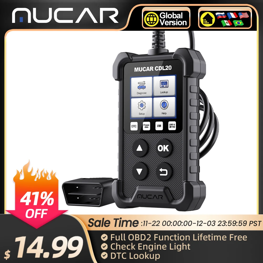 MUCAR CDL20 OBD2 Scanner Automotive Code Reader for Check Engine Light DTC Lookup O2 Sensor Scan Tool For OBDII Cars After 1996