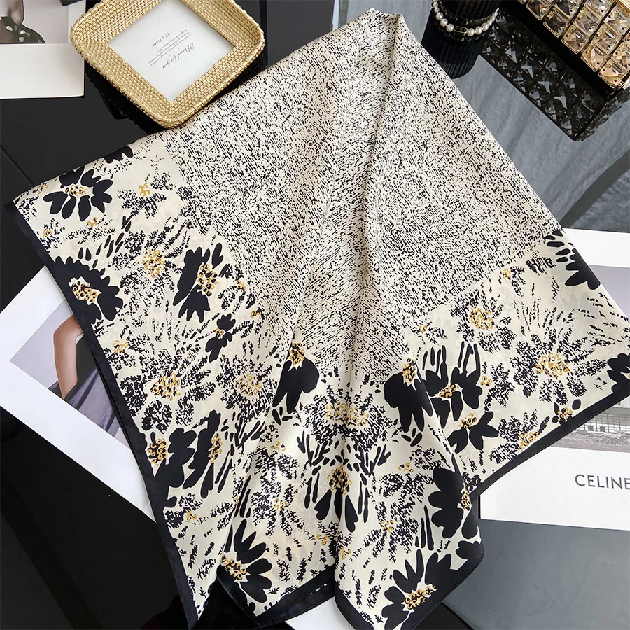 Spring Scarf Women\'s Luxury Design Scarf Silk Smooth Scarf Soft Muslim Headband Shawl Beach 90x90cm