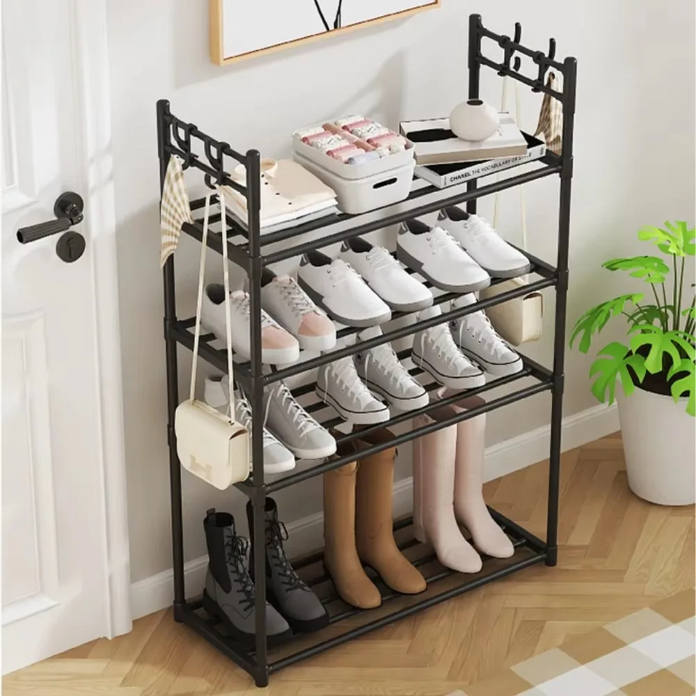 CANBOUN Multi Layer Shoe Rack Simple Elevated Shoe Shelf With Hooks Space-saving Living Multi Functional Non Perforated Storage