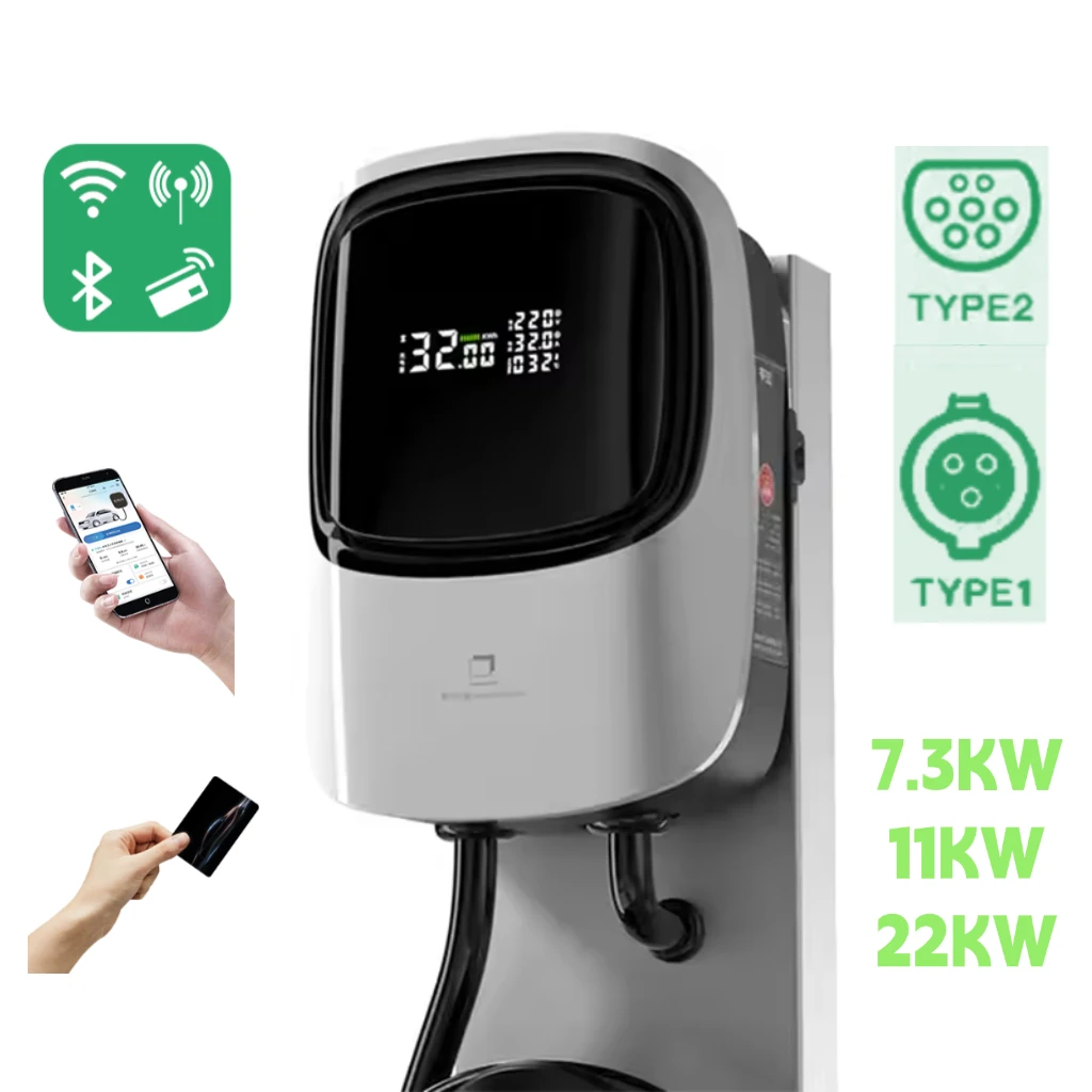 

Multi-Power Optional 32A Wall Charger, Universal for EVs, Type 1/Type 2 Connector, APP Supported, Fits Hyundai Kia Tesla BYD