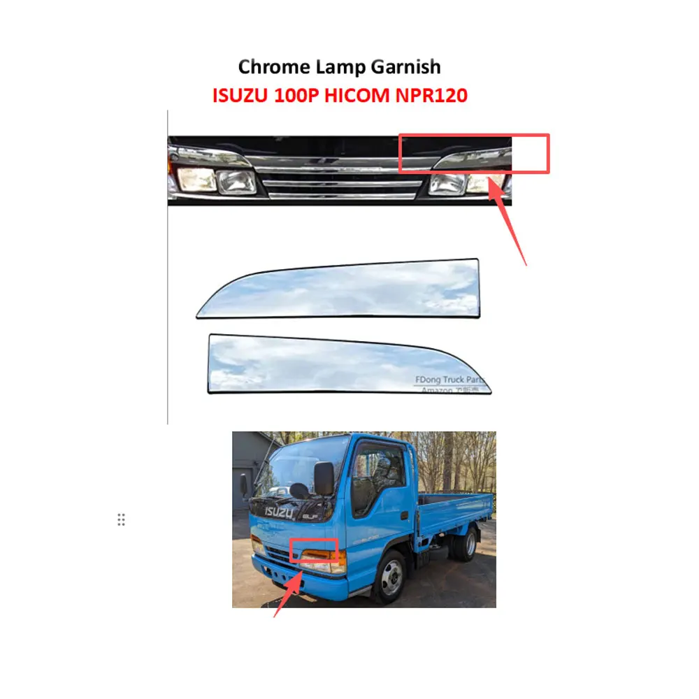 FDONG 1 Set 2 Pcs Chrome Lamp Garnish with Smooth Surface for ISUZU 100P HICOM NPR120 NPR66 NRR35