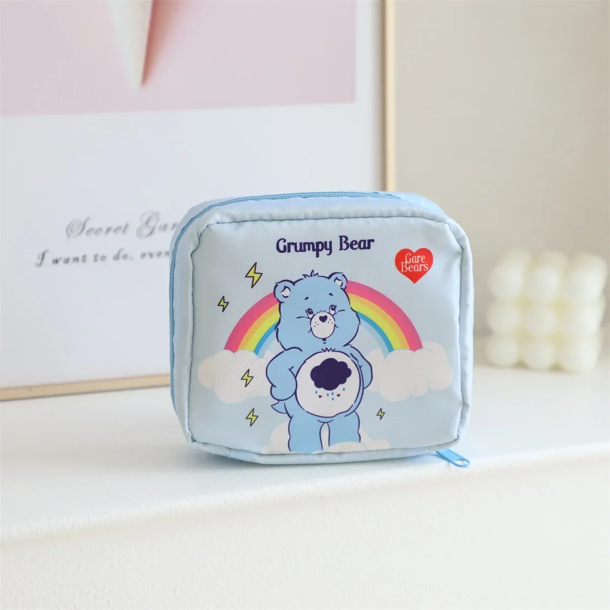 Care Bear Rainbow Bear Cartoon Makeup Bag Girls\' Sanitary Napkin Storage Bag Love Bear Print Lipstick Storage Zipper Makeup Bag