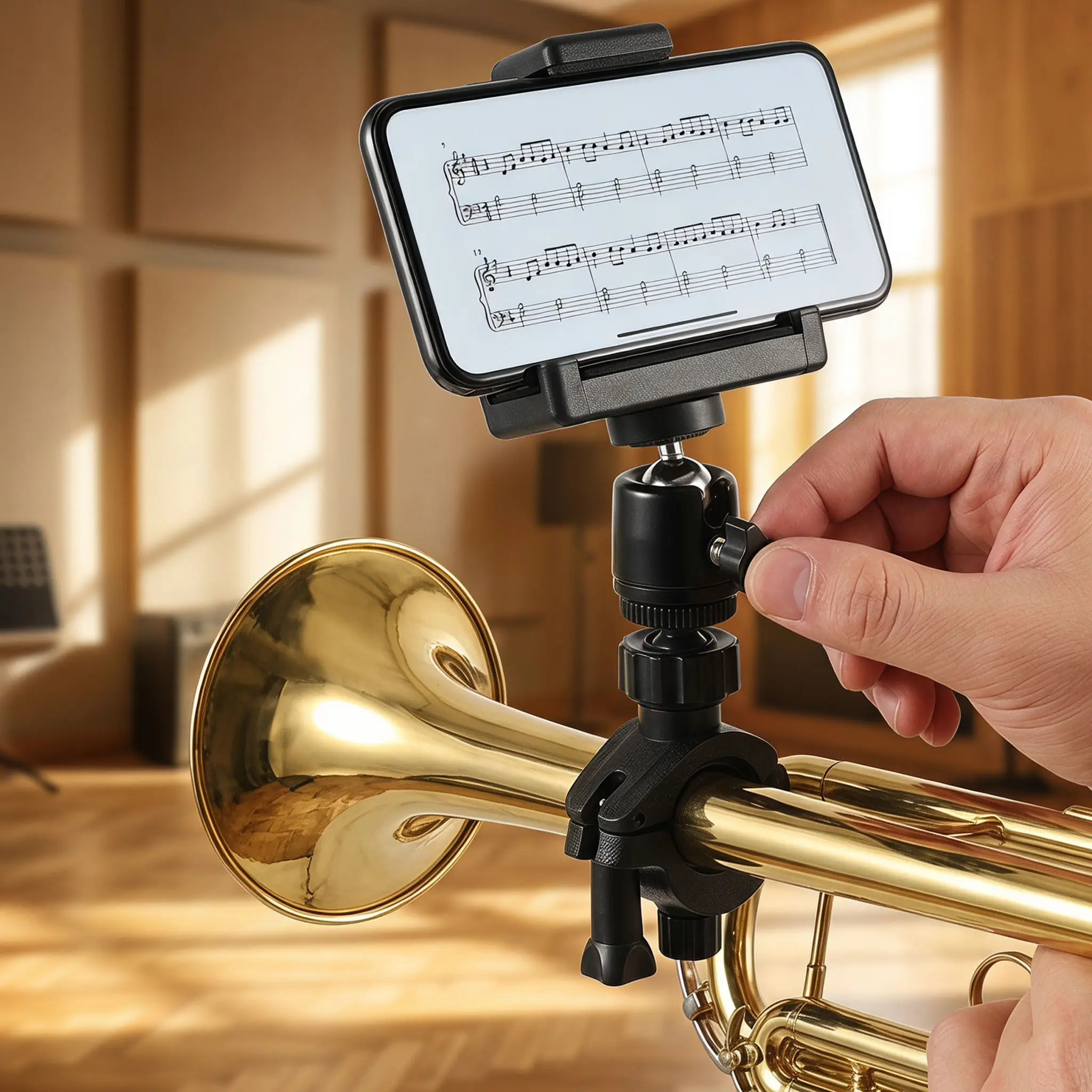 Phone Holder Clip for Trumpet Adjustable 360 Degree Rotatable Lyre Clamp for Cornet Clarinet Trombone Music Holder Stand