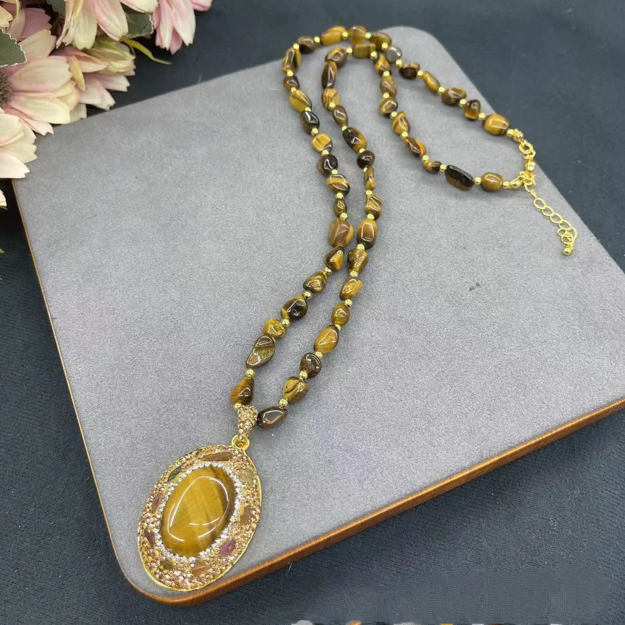 

Набор из четырех предметов из натурального камня тигрового глаза, кошачий глаз, инкрустированный камнем, ожерелье, серьги, кольцо, браслет, ювелирные изделия для женщин, подарок на вечеринку