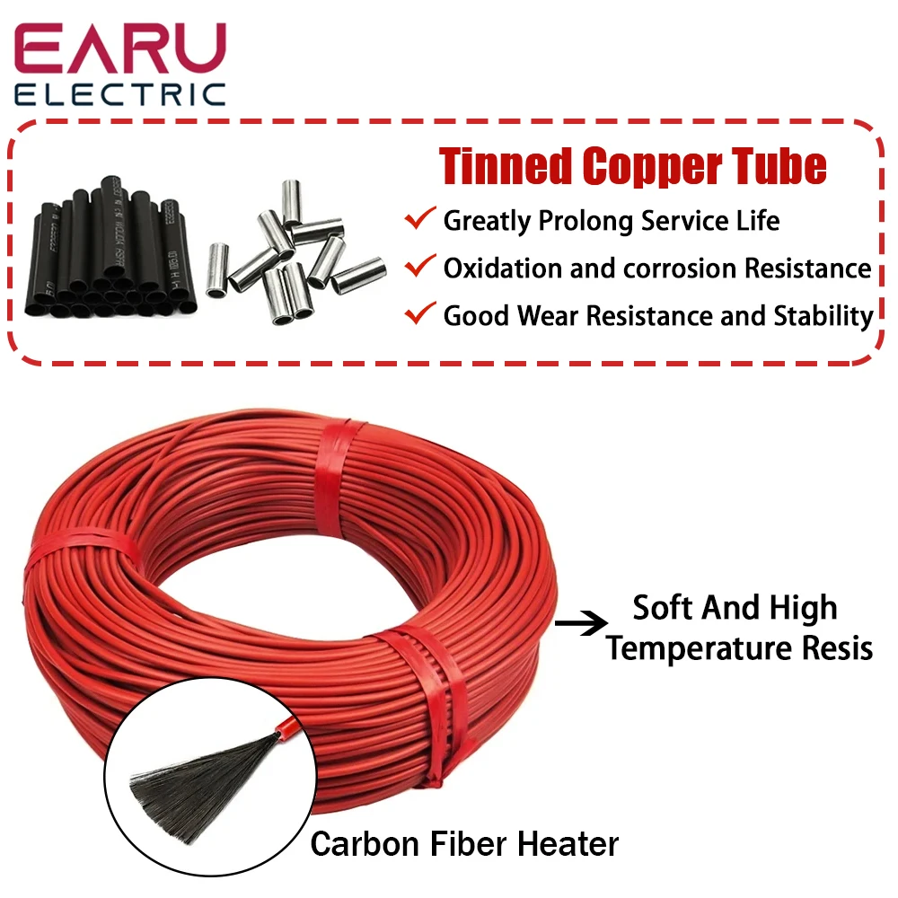 Cabo de piso quente infravermelho, 5-100 metros, 12k, 33ohm/m, bobina de fio de aquecimento de carbono elétrico, fio de fibra de 3.0mm, espessamento