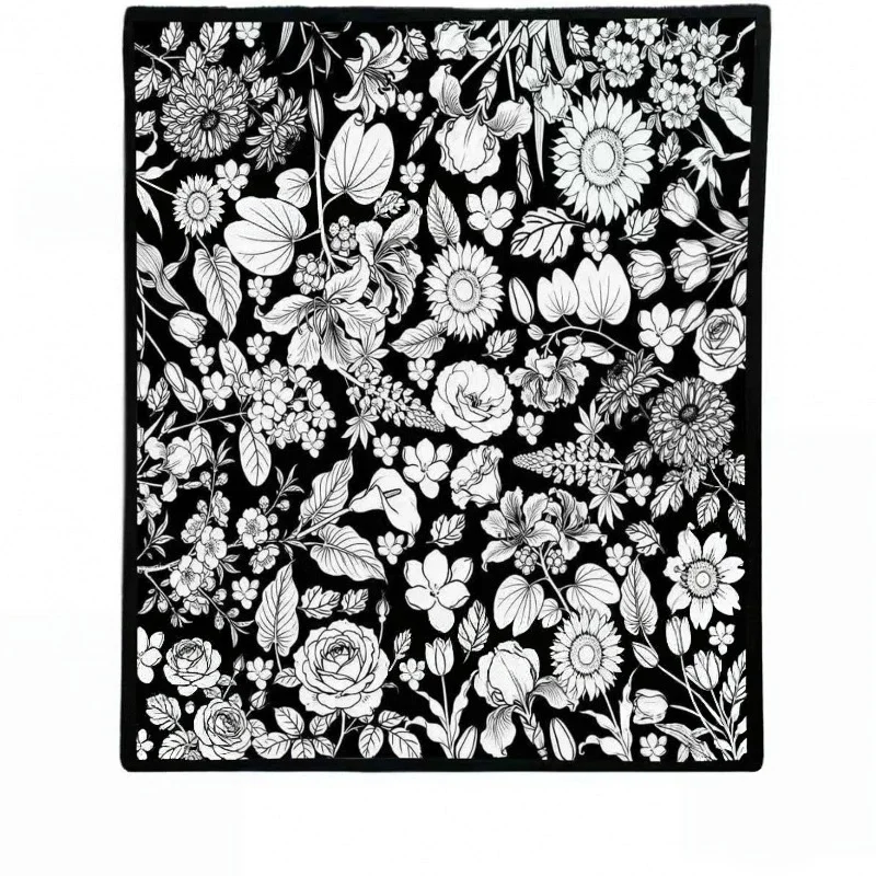 Washable Sketch Graffiti Blanket Abundant Assorted Flower And Leaf Motif Soft Flannel Coloring Throw Creative Leisure Activity