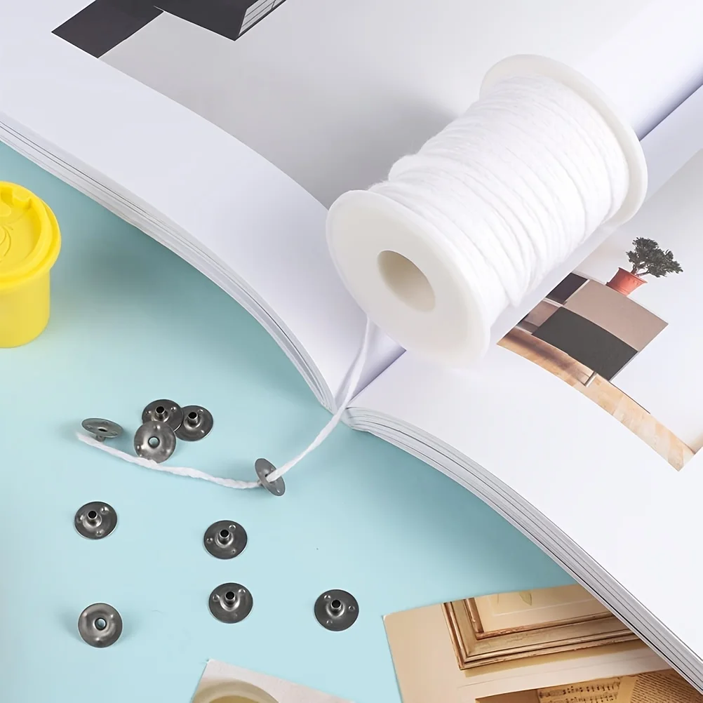 1 rolle Kerze Baumwolle Dochte + 100 stücke Metall Kerze Docht Sustainer Tabs Für Handgemachte Kerze DIY Handwerk Machen Kit set Zubehör – Detail 4