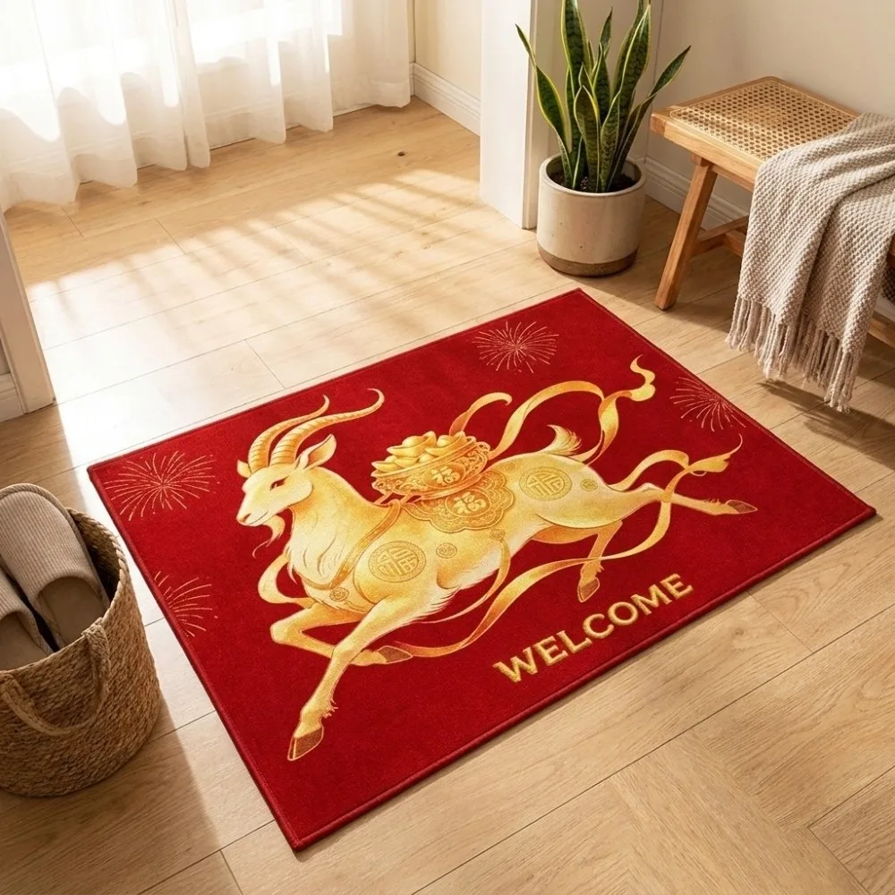 Chinese Style Zodiac Goat Floor Mat Cartoon Anti Slip Year of The Sheep Mat Quick Dry Lucky Sheep Foot Pad New Year