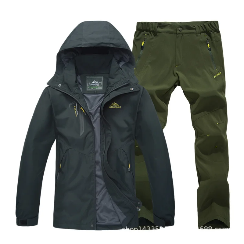 

Демисезонные одинарные куртки для улицы, куртка для походов и кемпинга, штаны, мужской костюм, ветрозащитный, Треккинговый пиджак, брюки 5XL