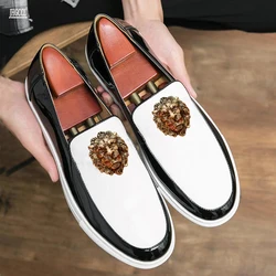 Luxury men leisure board shoes new one step of loafer loafer embroidery flower men's flat sneakers A1