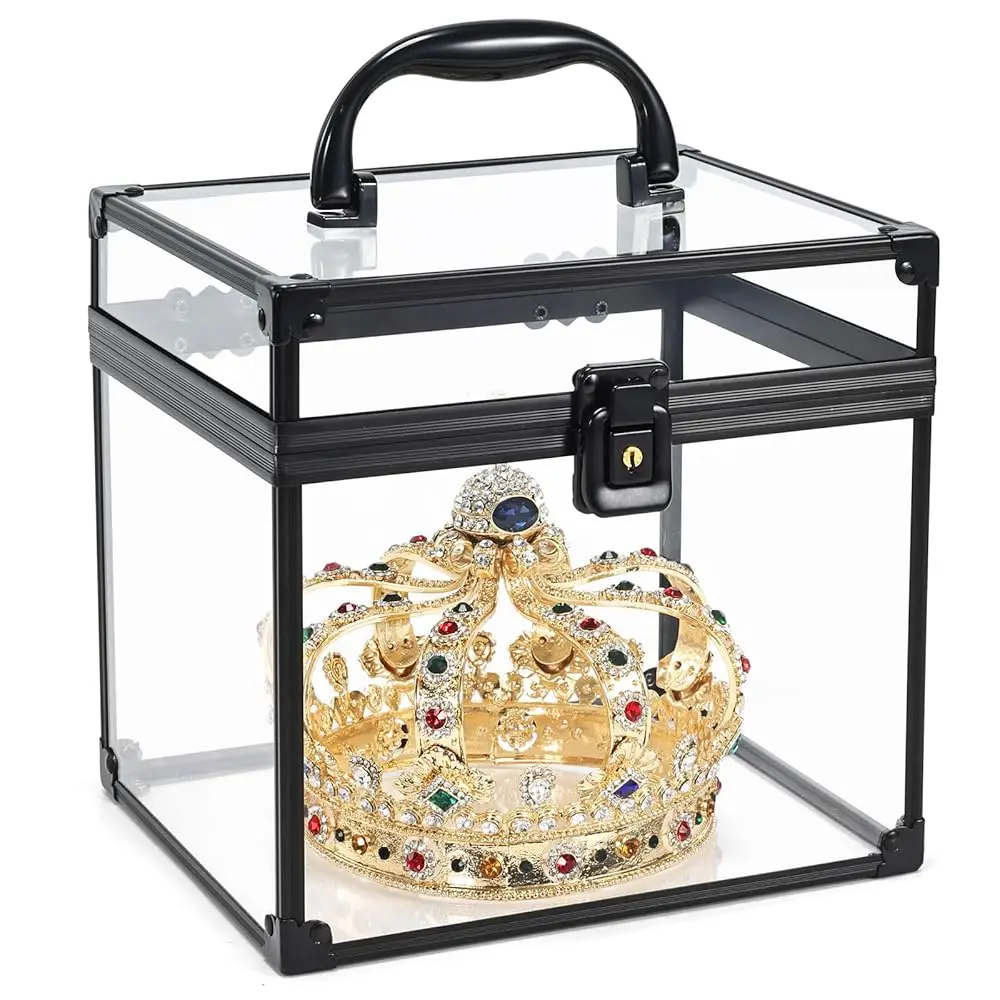 

Clear Makeup Case Crown Box Toiletry Organizer Case Transparent Train Case With Latches Travel Artists Display Case For Vanity