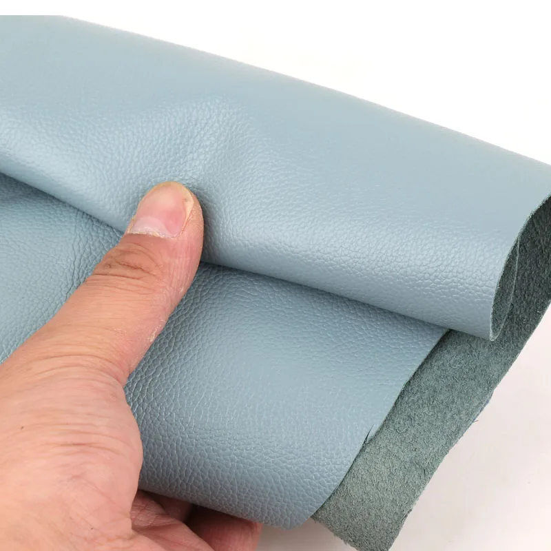 1.5mm thick first-layer cowhide leather material, light blue litchi pattern sofa seat cushion and table mat, leather fabric