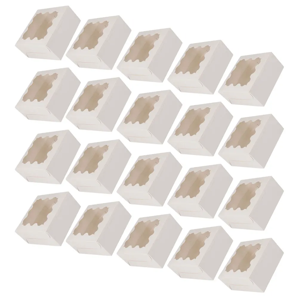 

20pcs Cake Packaging Boxes 16x16x7 6cm White Window Lightweight Cupcake Containers Pastry Dessert Storage