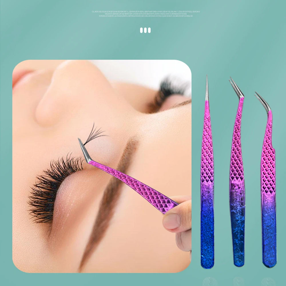 Pince à épiler dégradée rouge et bleue pour greffage de cils, en acier inoxydable de haute précision, 1 pièce